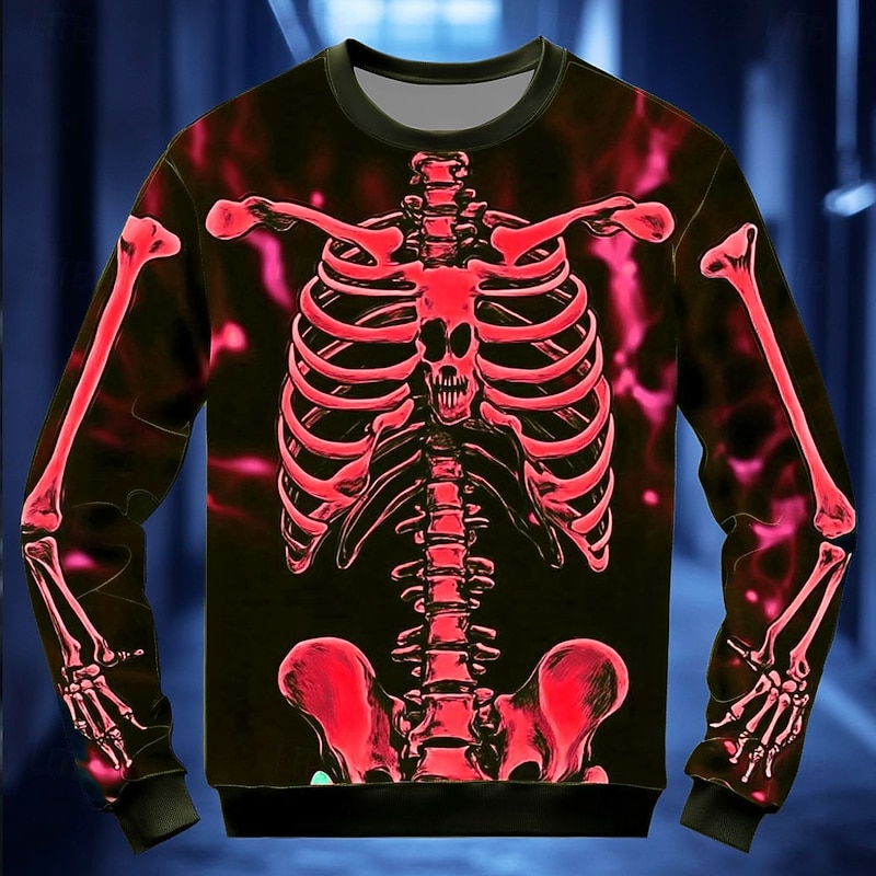 Halloween Day of the Dead Skull Men's 3D Print Skeleton Sweatshirt Punk Party Long Sleeve Crew Neck Vacation Light Green Red Crewneck 3D All Seasons Designer3