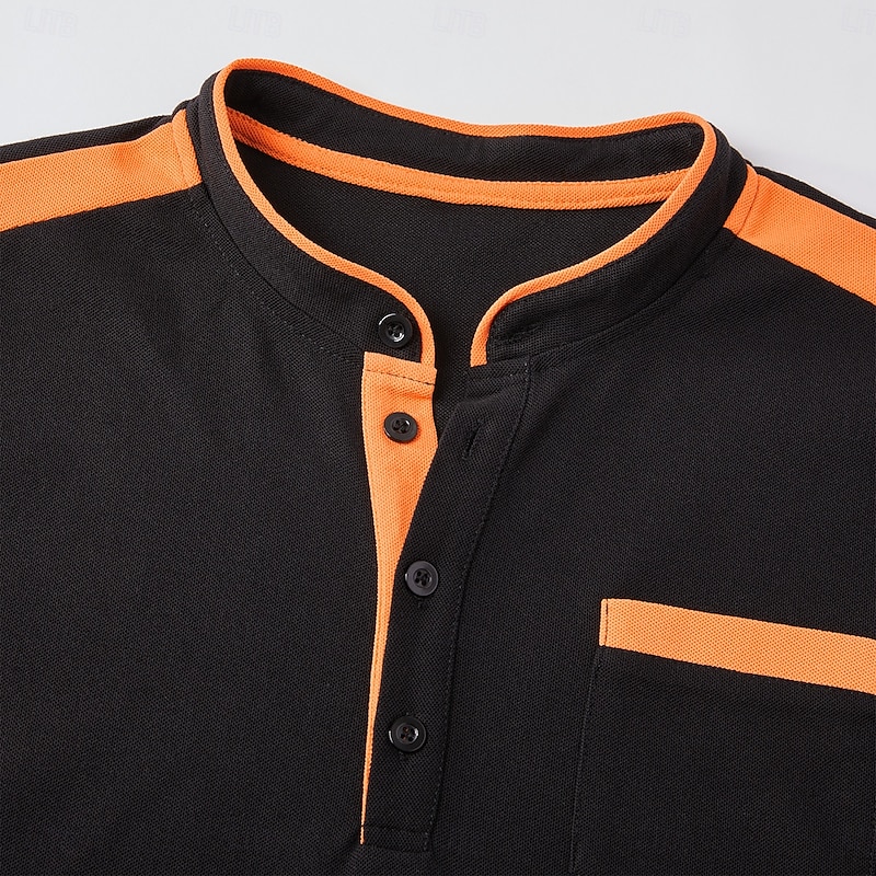 Men's Henley Shirt Tee Henley Top Short Sleeve Solid Color Plain Fashion Designer Casual Color Block Buttons Henley Outdoor Casual Daily Summer All Seasons Black White Navy Blue Henley T-Shirt3