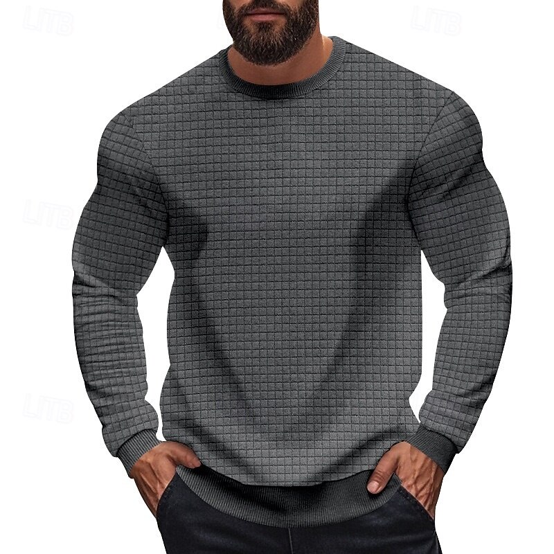 Men's Sweatshirt Waffle Sweatshirt Pullover Hoodie Sweatshirt Pullover Black White Army Green Khaki Gray Crew Neck Plain Textured Sports & Outdoor Casual Daily Streetwear Cool Sportswear Spring