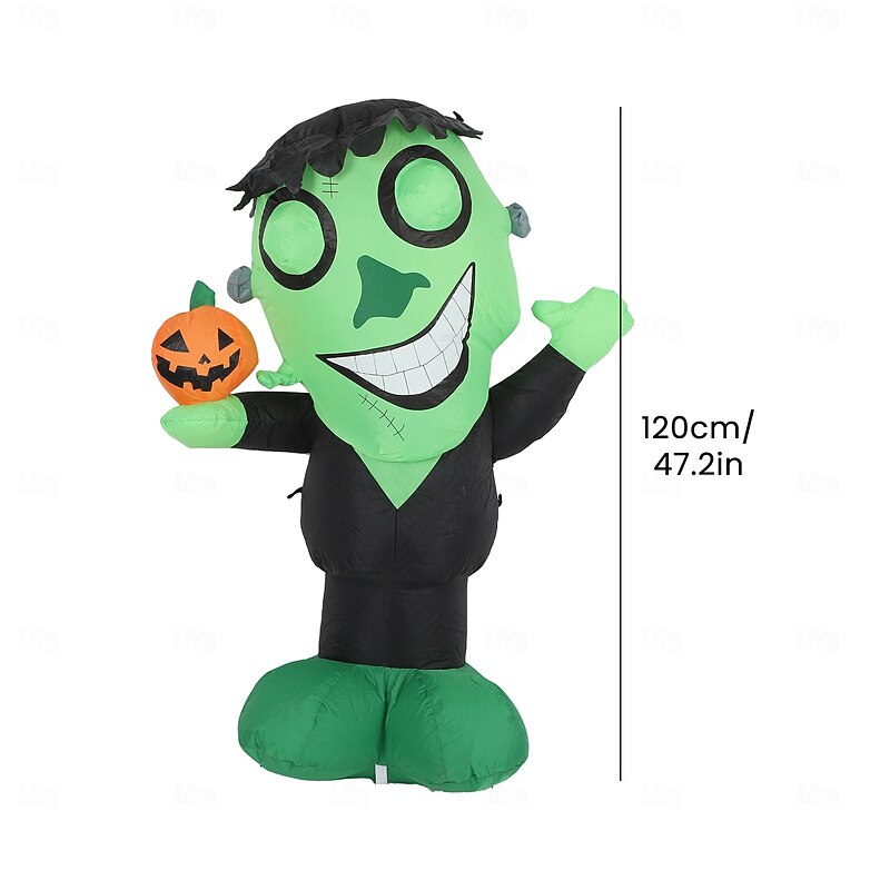 1 Pc 1.2M/3.9FT Halloween Appearance Hand held Pumpkin with Light Inflatable Air Model Effect Eyes Indoor and Outdoor Courtyard Lawn Party Halloween Festival Atmosphere Decorative Light EU/US/UK/AU Pl2
