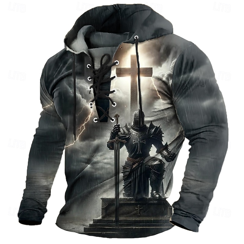 Men's Knights Templar Hoodie Sweatshirt Fashion Cool Hooded Party Religious Celebrations Streetwear Yellow Purple Drawstring Fall Winter Designer