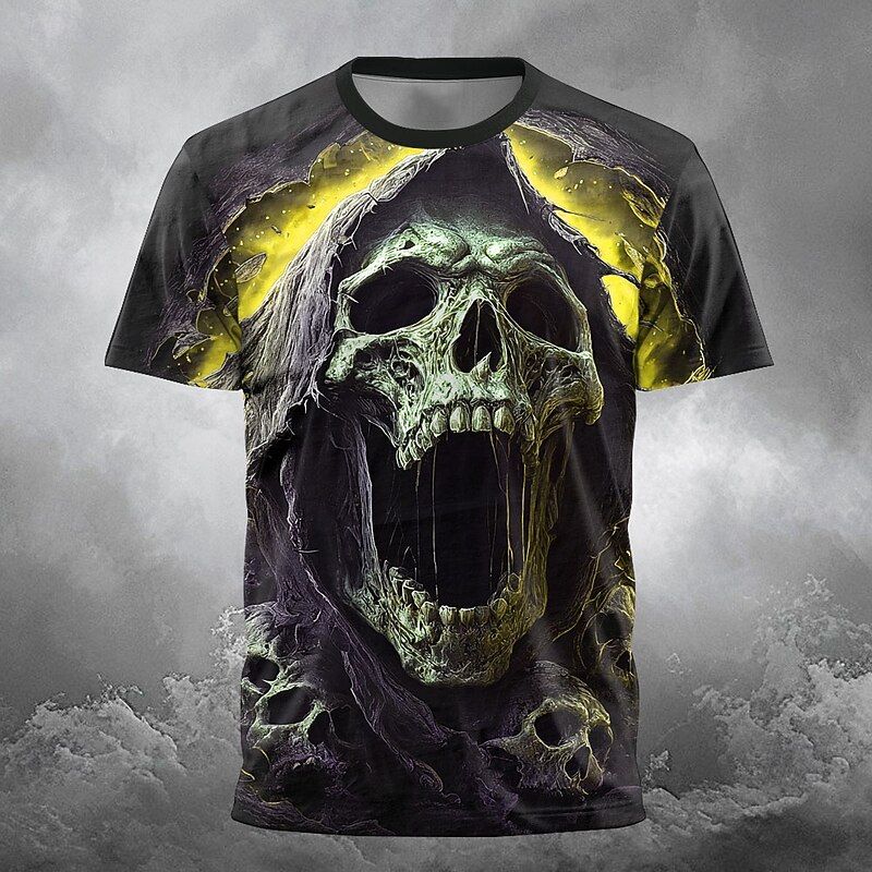 Halloween Men's Grim Reaper 3D Reaper T Shirt Short Sleeve T shirt 3D Print Crew Neck Shirt Exaggerated Designer Horror Party Street Holiday Yellow Red Purple Summer Spring Clothing Apparel S M L XL3