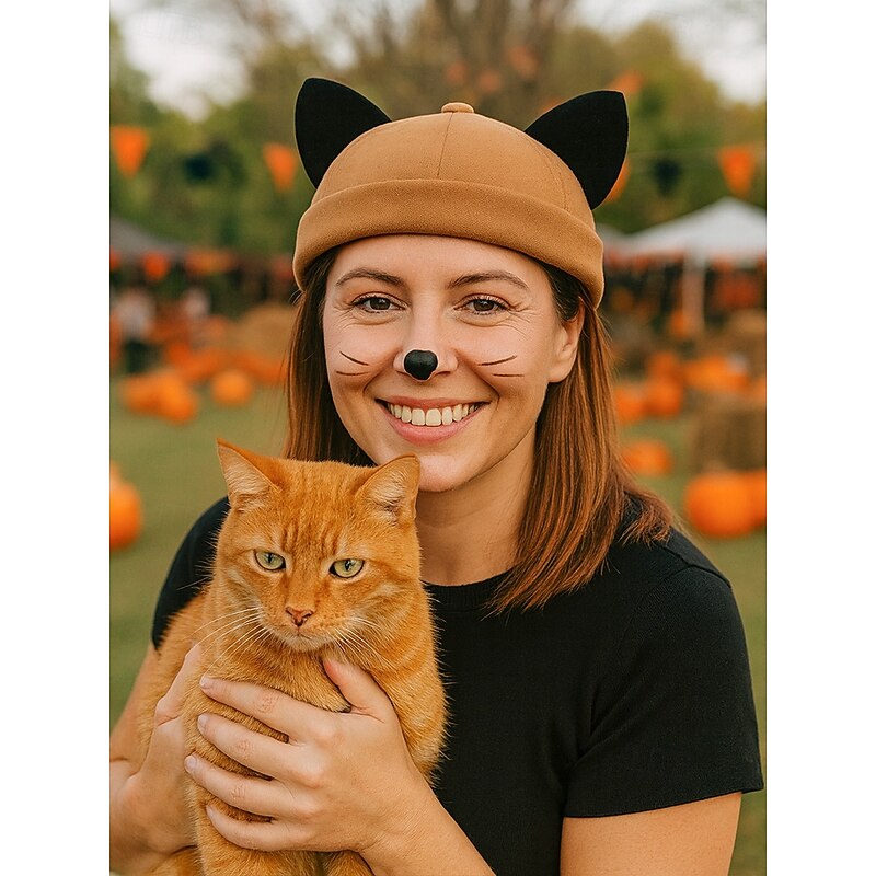 Women's Halloween Cat Ear Hat – Cute Cosplay Costume Cap with Adjustable Strap, Soft Fabric Kitty Ear Design for Party, Festival and Dress Up3