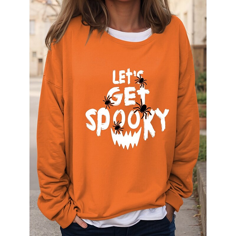 Halloween Women's Sweatshirts Pumpkin Graphic Casual Long Sleeve Crew Neck Regular Tops Casual Print Black Blue Orange Green Khaki Fall Winter