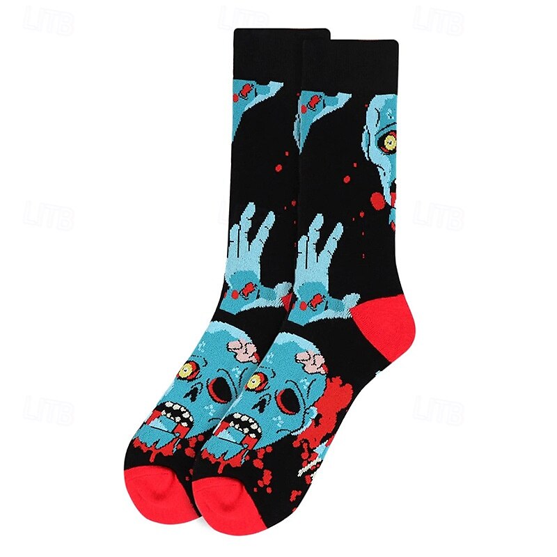 New Halloween Fun Skull Jacquard Socks, Unisex Cotton Streetwear Socks, Mid-to-High Crew Socks for Skateboarding and Casual Wear2