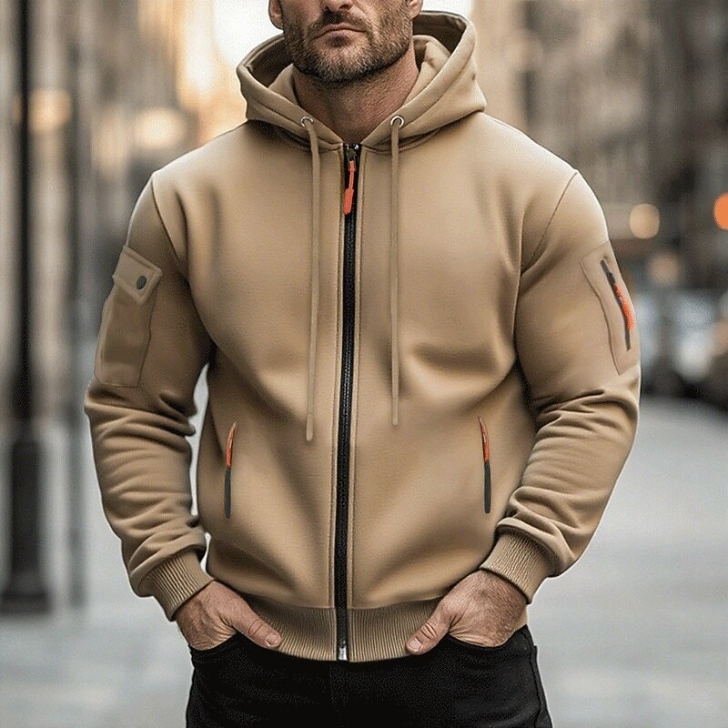 Men's Hoodie Full Zip Hoodie Tactical Hoodie Black Navy Blue Camel Light Grey Dark Gray Hooded Plain Zipper Sports & Outdoor Casual Daily Streetwear Cool Sportswear Spring &  Fall Clothing Apparel