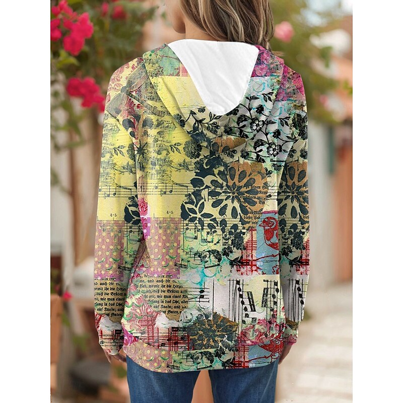 Women's 3D Print Vintage Boho Hoodie Patchwork Hoodie Sweatshirt Floral s Floral Graphic Vintage Casual Long Sleeve Hooded  Street Casual Holiday Patchwork Yellow Pink Blue Green Spring Fall Winter2