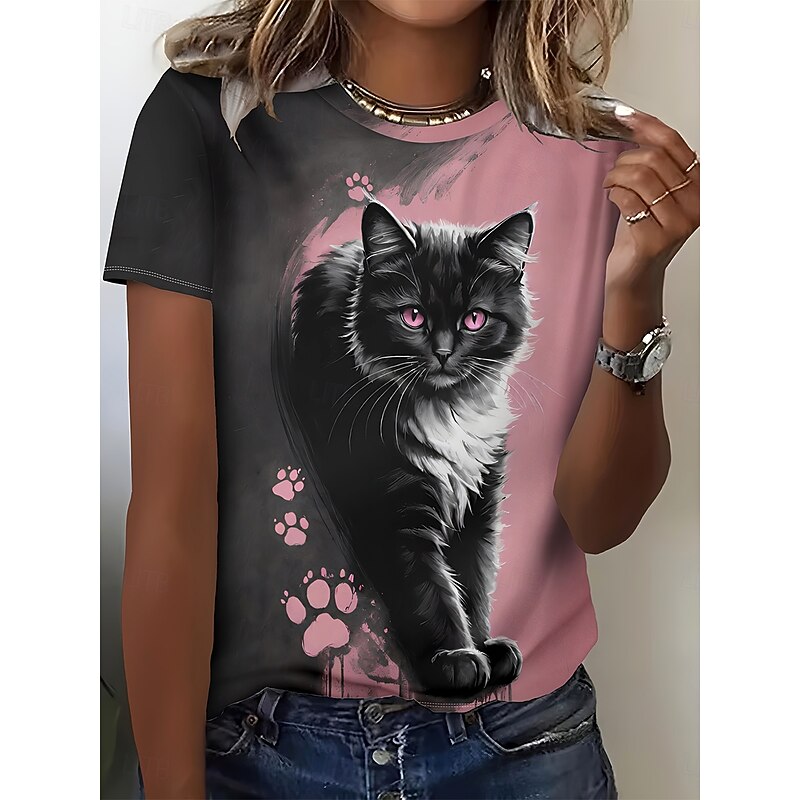 Women's T Shirt Ombre Graphic Animal Vintage Stylish Classic Short Sleeve Crew Neck Round Neck Regular Tops Daily Weekend Print Pink Summer Spring Fall2