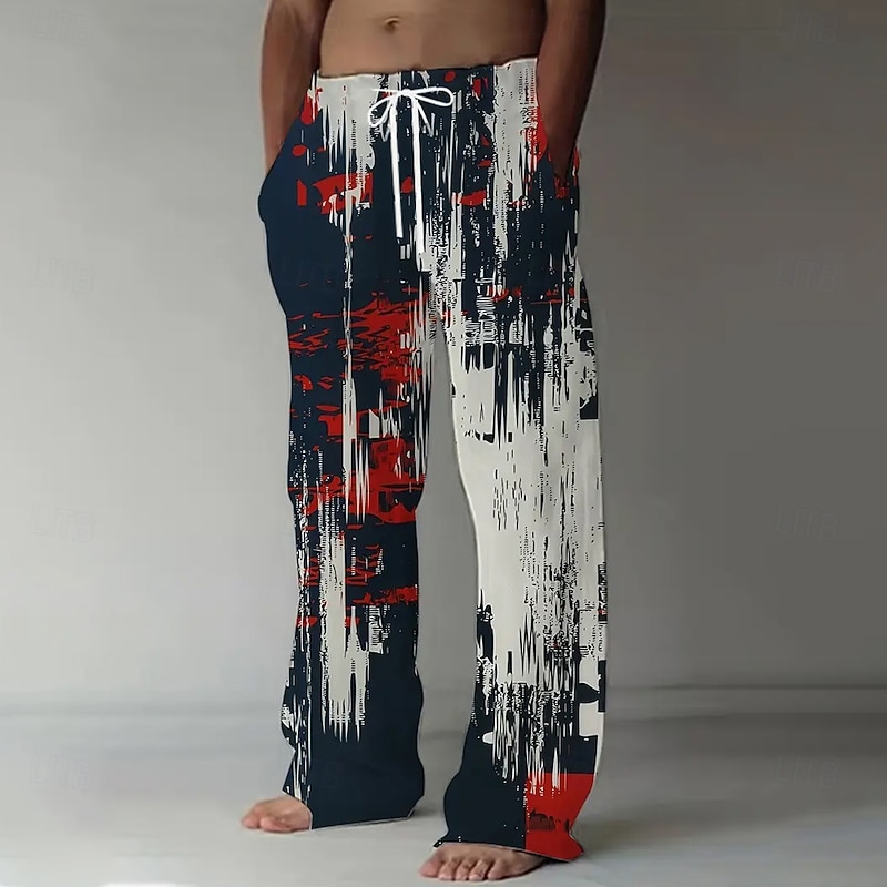 Men's Gradient Color Abstract Art Trousers Baggy Pants Casual Pants Mid Waist Casual Outdoor Vacation Elastic Drawstring Waist Linen-Like Pants with Pockets Spring Fall 3D Print Black Blue Green