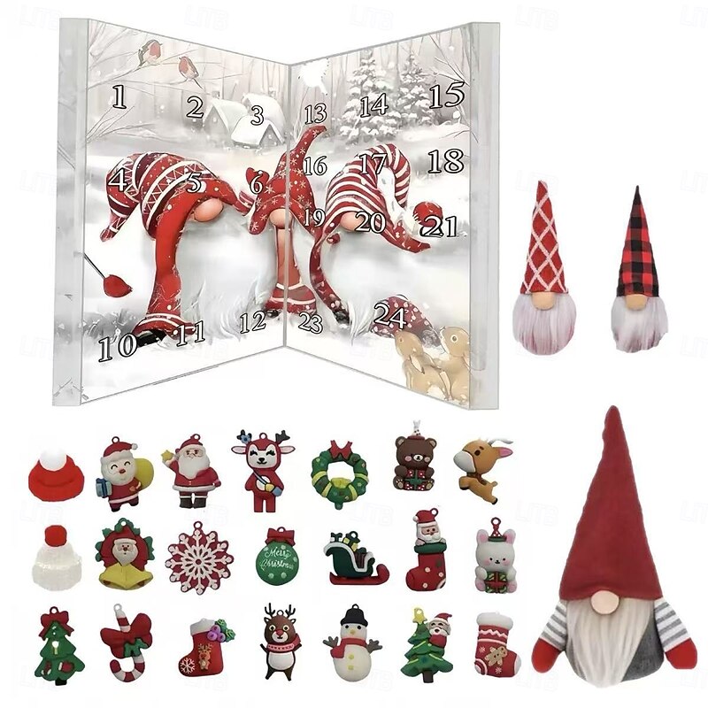 Christmas Advent Calendar with Gnome Doll Decorations, 24 Pieces Gnome Decor Ornaments Christmas Countdown Xmas Advent Calendar,Dwarf Ornaments , Christmas Vacation Advent Calendar Ornament for Kids2