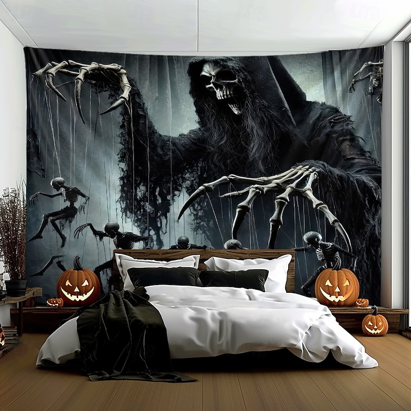Halloween Tapestry Banners Wall Hangings Skeleton Grim Reaper Dark Punk Gothic Style Party Dorm Shooting Backgrounds Home Decor3