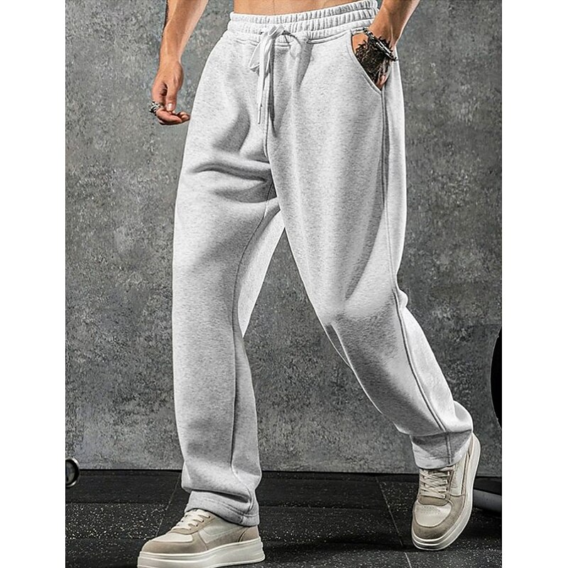 Men's Sweatpants Trousers Straight Leg Sweatpants Open Bottom Sweatpants Drawstring Elastic Waist Plain Moisture Wicking Breathable Full Length Outdoor Sports Outdoor Casual Fashion Streetwear Light2
