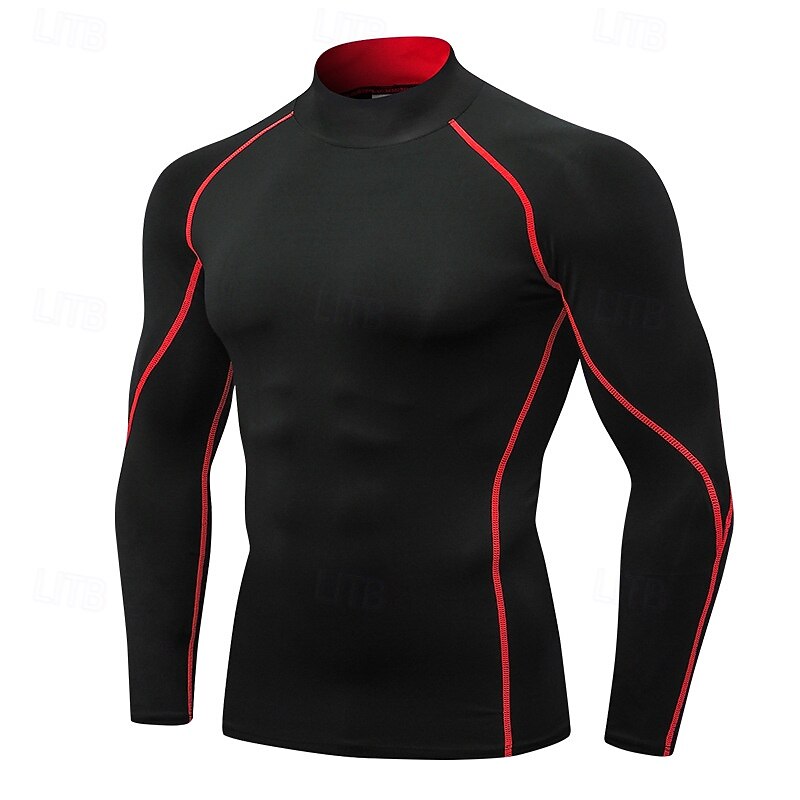 Men's Compression Shirt Workout Base Layer Workout Tops Long Sleeve Top Athleisure Fall Solid Colored Quick Dry Gym Basketball Athletic Sportswear Activewear Green / Black Black White4