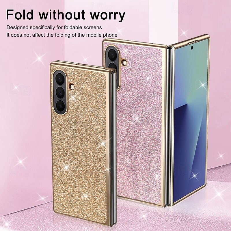 Phone Case For Samsung Galaxy Z Fold 7 Z Fold 6 Z Fold 5 Z Fold 4 Back Cover Bling Glitter Shiny Shockproof PC PU Leather2