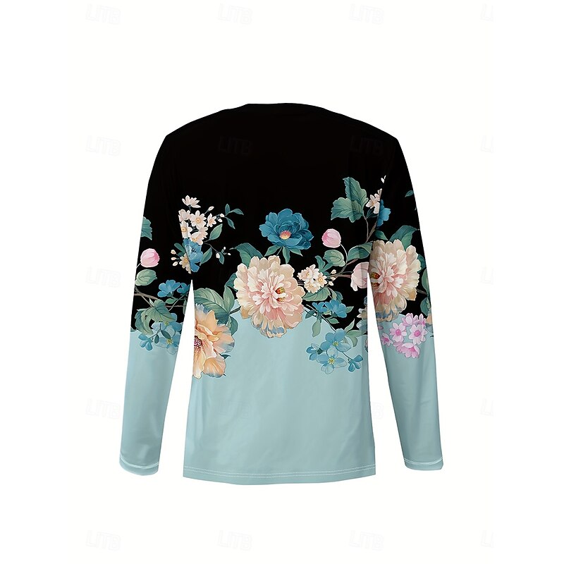 Women's T Shirt Floral Graphic Plants Vintage Stylish Classic Long Sleeve Crew Neck Round Neck Regular Tops Daily Print Light Blue Spring Fall Winter3