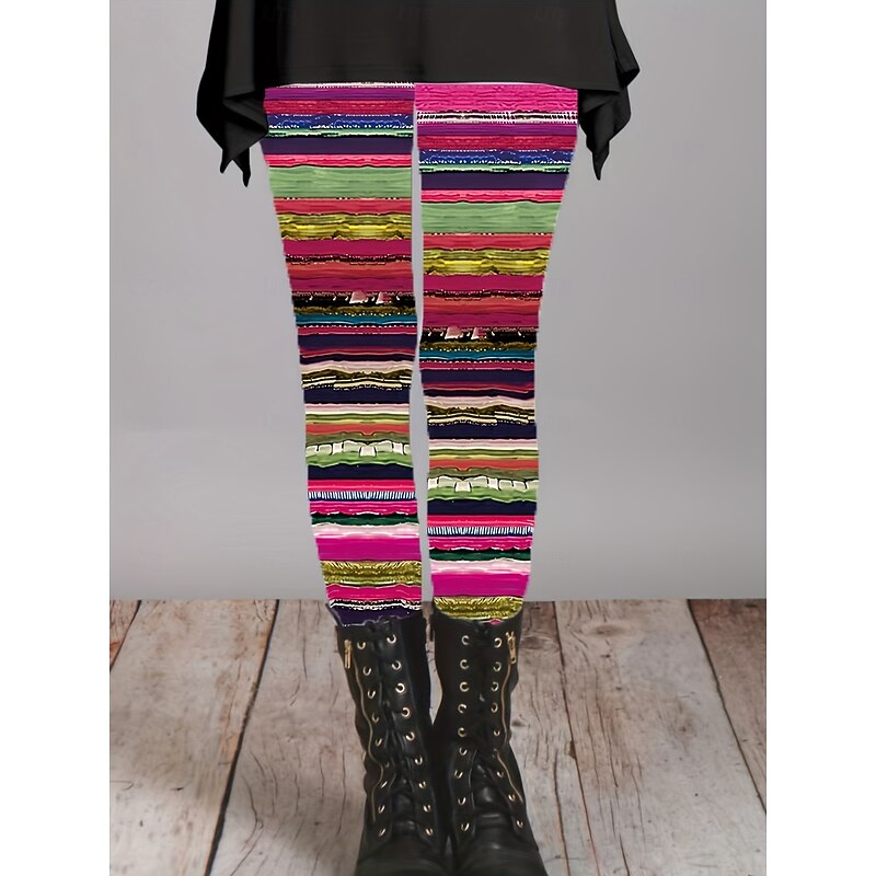 Women's Leggings Vacation Vintage Fashion Full Length High Waist Graphic Striped Printing Thermal Warm Soft Breathable High Elasticity Outdoor Vacation Street Pink Blue Orange Spring Fall Winter Slim2
