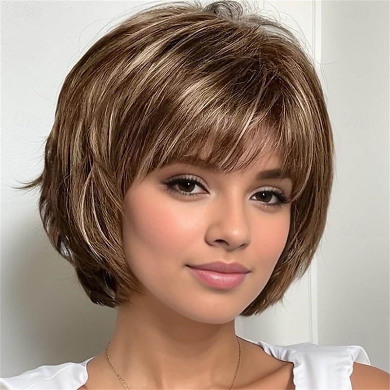 10inch Natural Fashion Short Brown Straight Bob Hair Daily Costume Party Bob Wig for Women