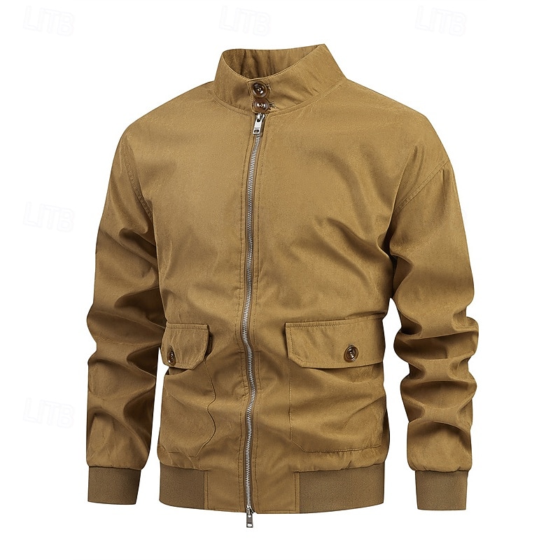 Men's Lightweight Jacket Cargo Jacket Casual Jacket Vacation Daily Windproof Pocket Fall Winter Plain Fashion Classic Stand Collar Regular Brown Khaki Jacket