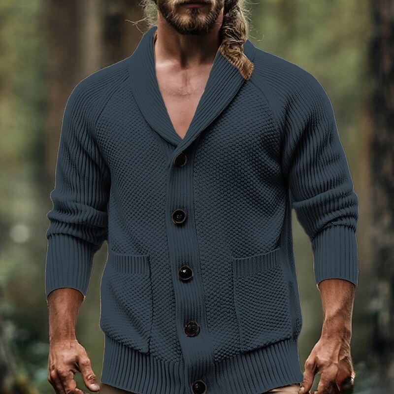 Men's Cardigan Sweater Cropped  Sweater Knit Sweater Cardigan Jacket Ribbed Cropped Knitted Knit Regular Tops Pocket Solid / Plain Color Shawl Collar Fashion Classic Vacation Daily Wear Clothing4