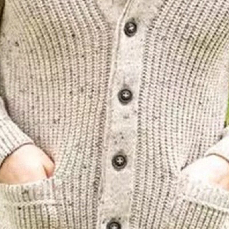 Men's Sweater Cardigan Sweater Ribbed Knit Regular Tops Knitted Plain Plain Shawl Collar Vacation Fashion Casual Daily Wear Clothing Apparel Winter Spring &  Fall Beige M L XL3