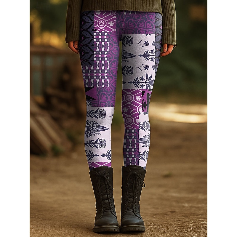 Women's Leggings Vacation Vintage Fashion Ankle-Length High Waist Graphic Abstract Geometic Printing Thermal Warm Soft Breathable Stretchy Outdoor Vacation Street Yellow Purple Green Spring Fall3