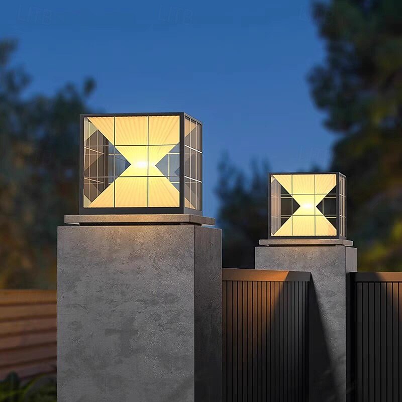LED Outdoor Wall Light Warm White Square Outdoor Post Light Fixture Waterproof Courtyard Pillar Lamps for House Porch Patio Outside Deck Garage Yard Exterior Post Lantern Lamps2
