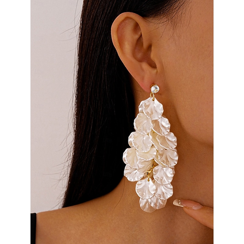 Women's Satin Petal Drop Earrings - Elegant Layered Floral Statement Earrings with Crystal Stud for Party, Wedding and Evening Outfits2