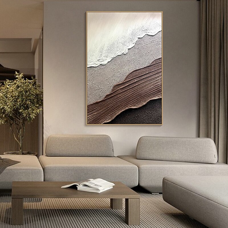 Original Coastal Painting On Canvas Abstract Minimalist Textured Wall Art Neutral Hand Painted Living Room Wall Art Large Horizontal Decor4