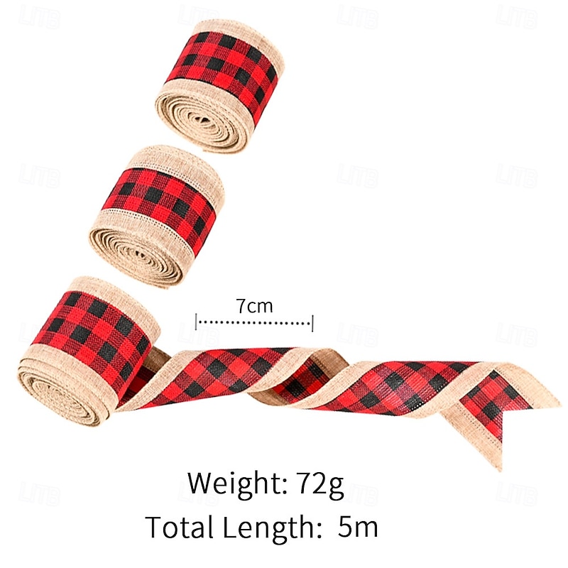 2 Rolls Christmas Burlap Edge Plaid Ribbon, Holiday Decorative Ribbon for Bows, Crafts, Gift Wrapping, Christmas Tree and DIY Decorations2