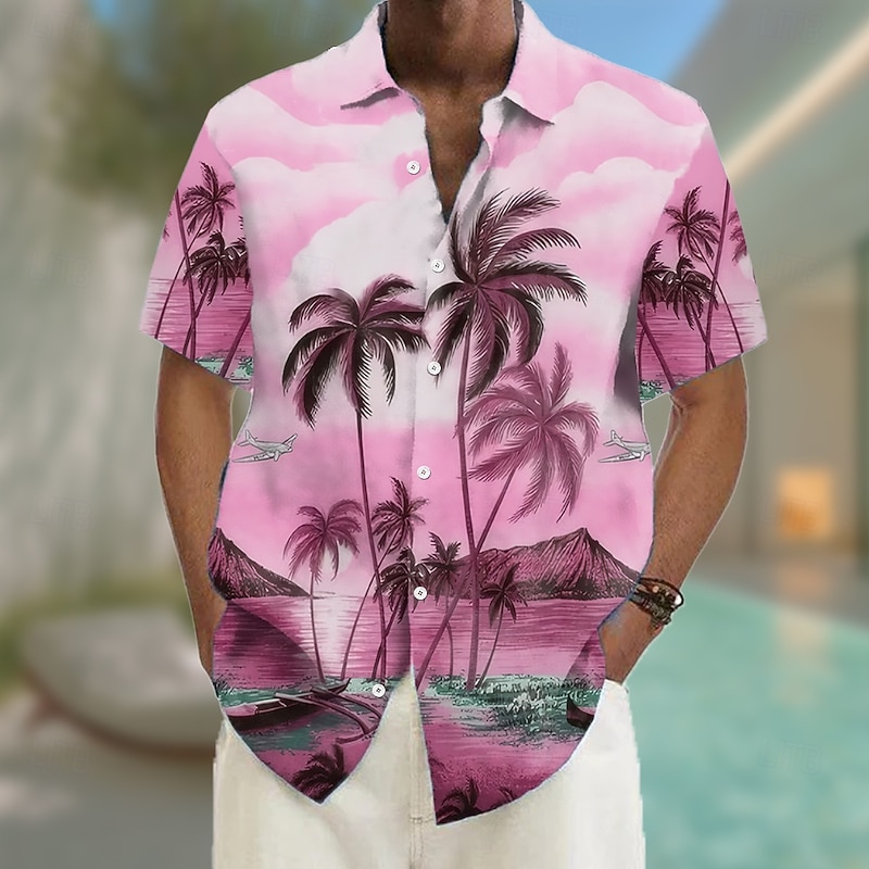 Men's Coconut Tree Tropical Plants Summer Hawaiian Shirt Button Up Shirt Aloha Shirt Short Sleeve Hawaiian Vacation Beach Wear Summer Spring Turndown 3D Print Collared Shirts Pink Blue Purple Orange4