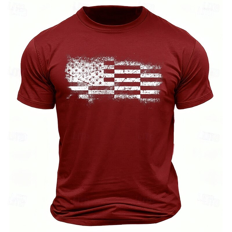 Men's American US Flag T Shirt Short Sleeve T shirt 3D Print Crew Neck Shirt Daily Military Street Daily Red Blue Brown Summer Spring Clothing Apparel S M L XL XXL XXXL