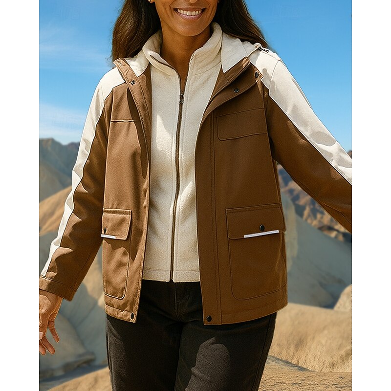 Women's Windbreaker Softshell Jacket Hiking Jacket 3 in 1 Jacket Winter Outdoor Patchwork Waterproof Windproof Top White Purple Khaki Coffee3