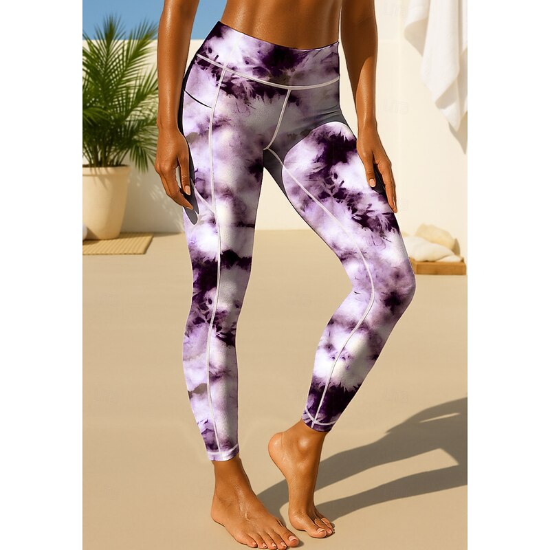 Women's Unisex pilates leggings fitness pants Gym Leggings Pockets Stamp Duty Side Pockets Pilates Gym Gym Workout Pants Tights Leggings Graphic Tie Dye Color Gradient Amethyst Blue Green Sports