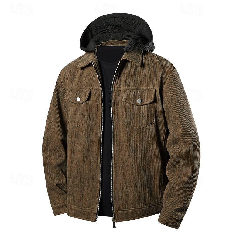 Men's Jacket Casual Jacket Outdoor Vacation Warm Zipper Pocket Fall Winter Plain Fashion Streetwear Standing Collar Regular Black Green Beige Coffee Jacket2