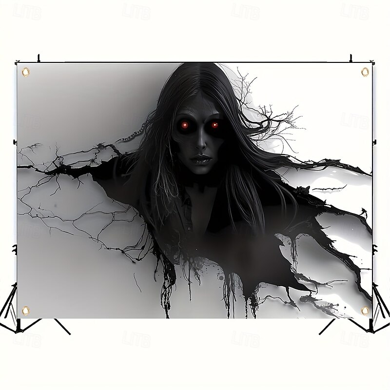 Halloween Gothic Angel Wall Tapestry – 3D Black Sculpture of Fallen Winged Woman, Dark Fantasy Horror Wall Hanging for Haunted House Living Room Bedroom Decor4