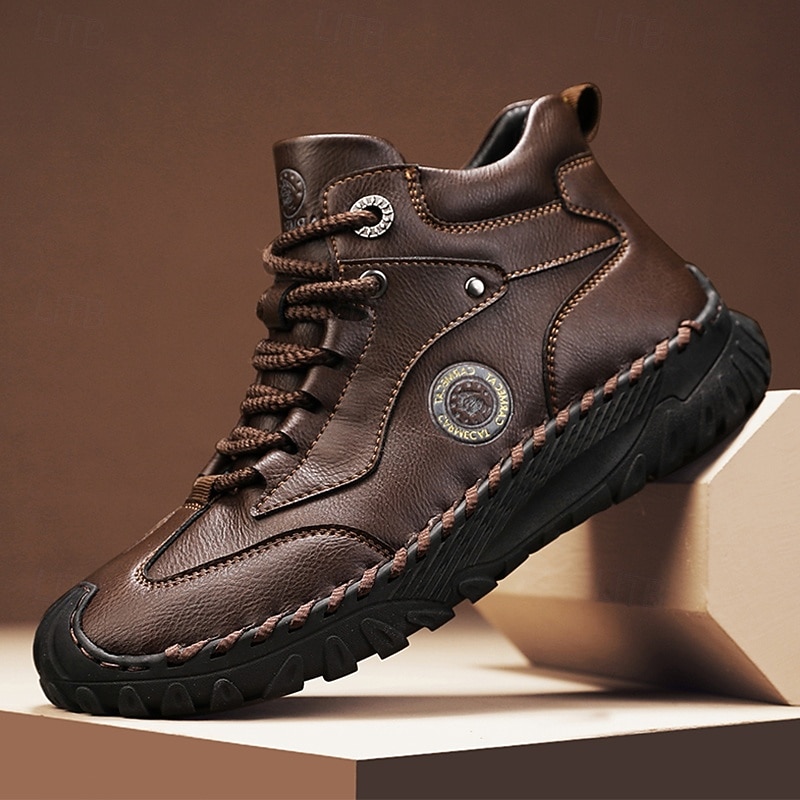 Men's Dark Brown Leather Lace-Up Casual Shoes with Round Toe and Soft Insole – Stylish Everyday Footwear for Office and Weekend Outings