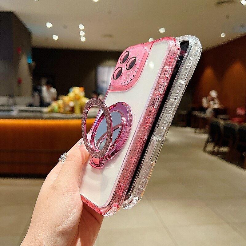 Phone Case For 16 15 14 Pro Max Plus 16e 13 Pro Max Back Cover Mirror Kickstand Shockproof Retro TPU PC4