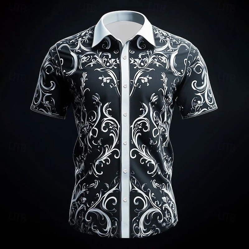 Halloween Men's Floral Print Halloween Costumes Flowers Shirt Button Up Shirt Short Sleeve Dark Punk Gothic Style Holiday Summer Spring Turndown 3D Print Collared Shirts Black