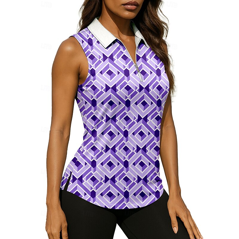 Women's Geometric Sport Shirt Golf Polo Shirt Tennis Shirt Sleeveless Zipper Floral UPF50+ UV Resistant High Elasticity Moisture Wicking Breathable Tennis Golf Pickleball Turndown Zip Collar Shirt Top4
