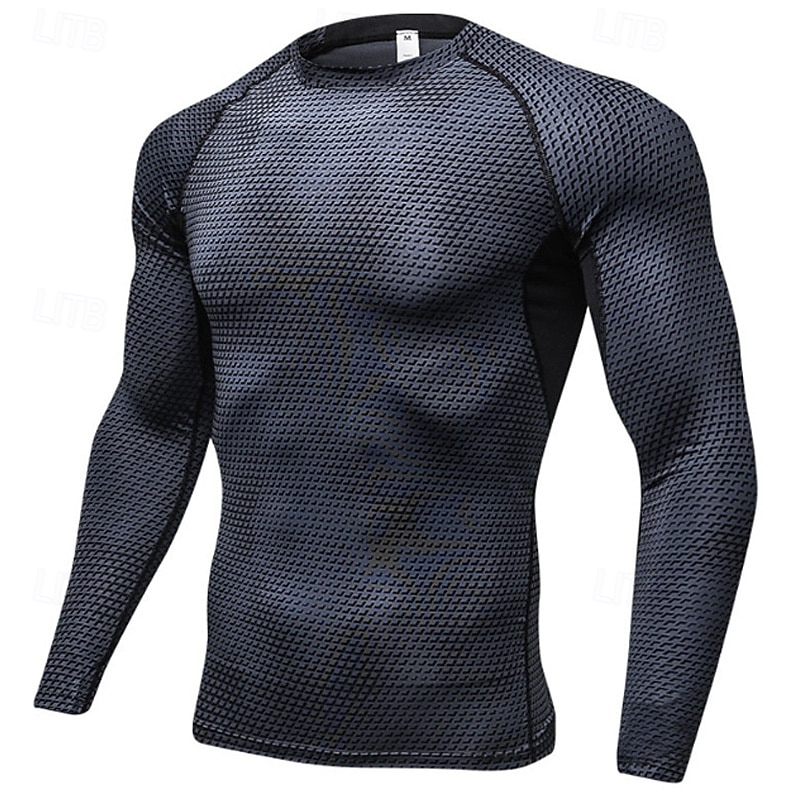 Men's Compression Shirt Workout Base Layer Workout Tops 3D Long Sleeve Top Athleisure Fall Solid Colored Quick Dry Gym Basketball Athletic Sportswear Activewear Black White Red2