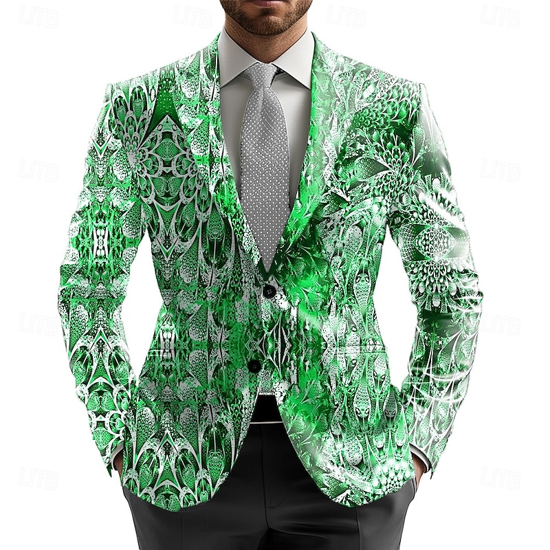 Men's Blazer Jacket Formal Stylish Casual Daily All Seasons 100% Polyester Weaving Jeweled 3D Print Buttons Comfortable Single Breasted Blazer Red Gold Green2