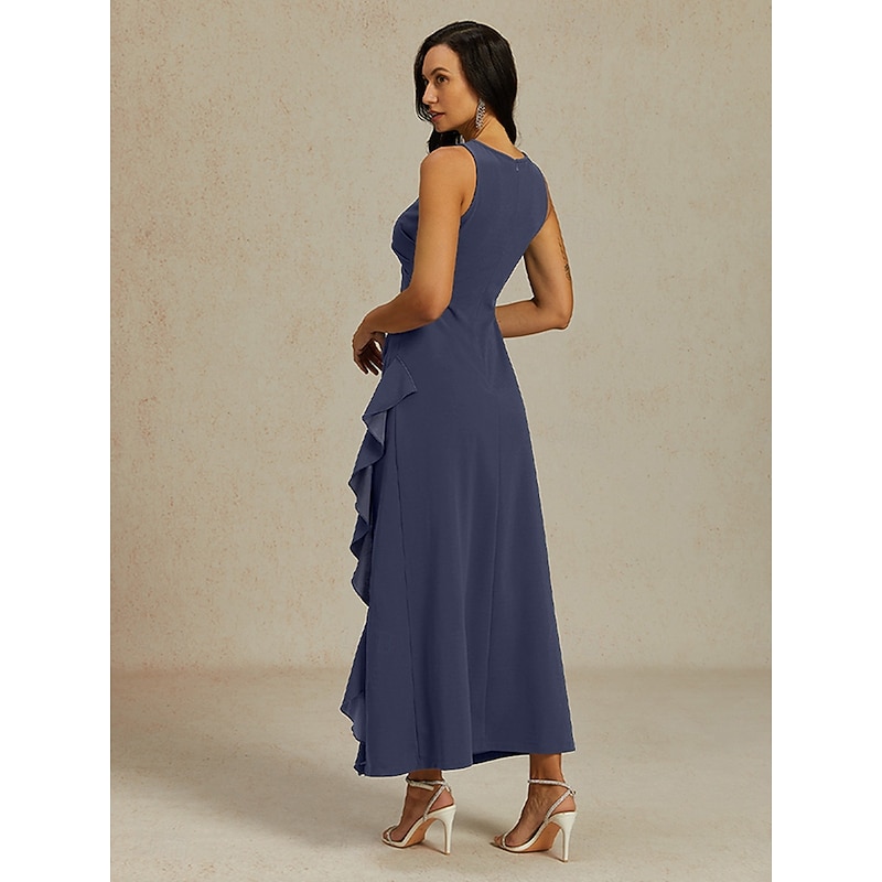 Women's Maxi Dress Sheath Dress Pleated Dress Ruffle Dress Elegant Party Semi Formal Wedding Guest Graduation Cocktail Party Solid Color Sleeveless Crew Neck Boat Neck Violet Summer Spring Fall2