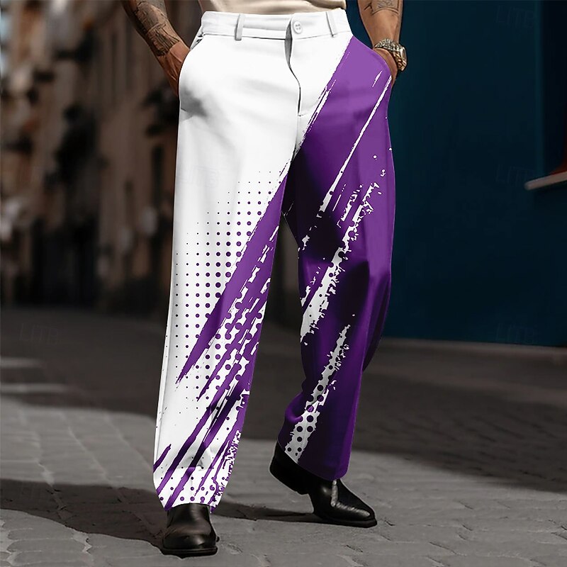 Men's Geometric Dress Pants Trousers Suit Pants Mid Waist Casual Dailywear Holiday Relaxed Fit Flat Front Dress Pants with Side Pockets Spring Fall 3D Print Black Blue Purple4