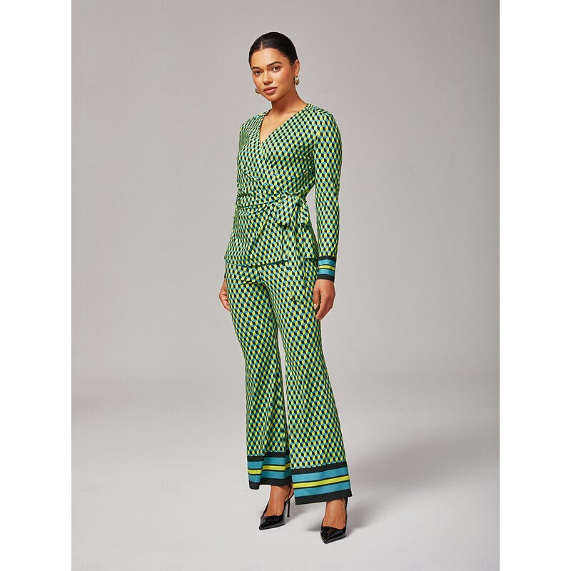 Green 3D Geometric Stretchy Wrap Top3