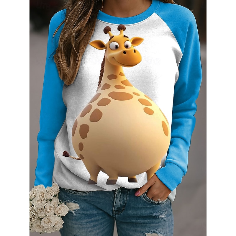 Women's Pullover Graphic Animal Casual Long Sleeve Crew Neck Regular Tops Casual Pink Blue Brown Green Spring Fall Winter4