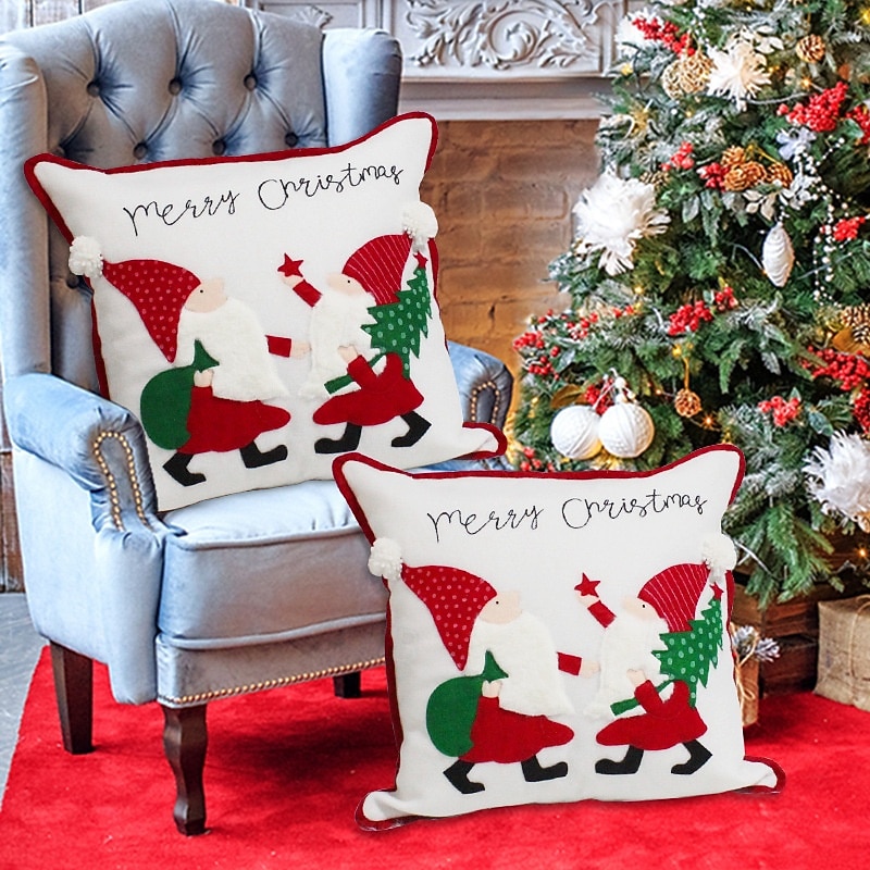 Christmas Chair Cover Embroidered Faceless Santa Pillow Covers Festive Holiday Sofa Cushion Cases Decorative Throw Pillow Covers Perfect Christmas Home Decoration Accessories