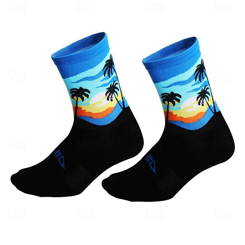 Socks Cycling Socks Bike Socks Sports Socks Athletic Socks Camping / Hiking Hiking Outdoor Exercise Bike / Cycling High Elasticity Comfortable Breathable 1 Pair Leaf Nature & Landscapes Letter4