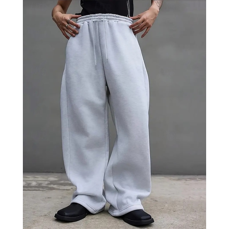 Men's Sweatpants Wide Leg Sweatpants Trousers Drawstring Pocket Elastic Waist Plain Comfort Sports Outdoor Daily Fashion Casual Black Light Grey Micro-elastic
