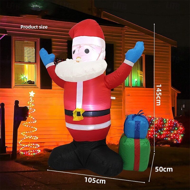 1 Pc 1.45M Christmas Santa Claus Gift Box Light Inflatable Air Model Indoor and Outdoor Courtyard Lawn Party Christmas Festival Atmosphere Decorative Light EU/US/AU/UK Plug4