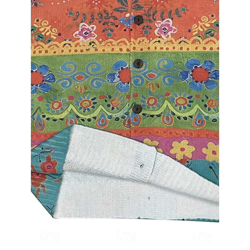 Women's Cardigan Sweater Knitted Ribbed Button Front Round Neck Long Sleeve Lightweight female Elegant Vintage Floral Graphic Striped Buttons Print Knit Outdoor Weekend Pink Purple Fall Winter4